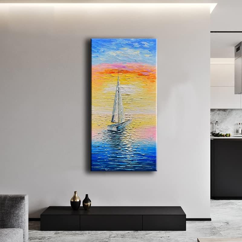 Jelrinr 3d современа уметност масло сликарство на платно палета нож текстура едриличарски брод на зајдисонце пејзаж слики рачни насликани