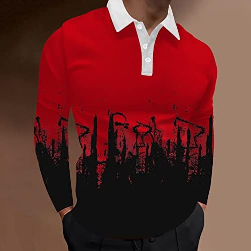 Поло кошули за машки пол, пролетно копче со долги ракави со шипки за печатење на мастило до врвови за голф, мускули тенок вклопат спортови за десенер кошула