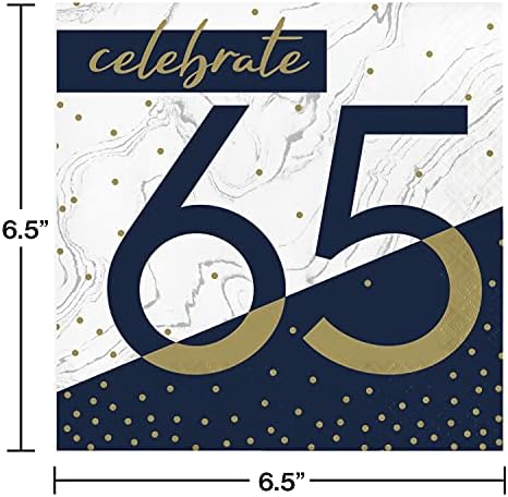 Креативно претворање на морнарицата и златото 65 -ти роденденски салфетки, 6,5 “