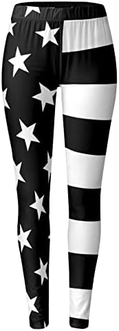 Американско знаме Патриотско нозе со високи патриотски панталони со високи половини на панталони со панталони со целосна должина на панталони