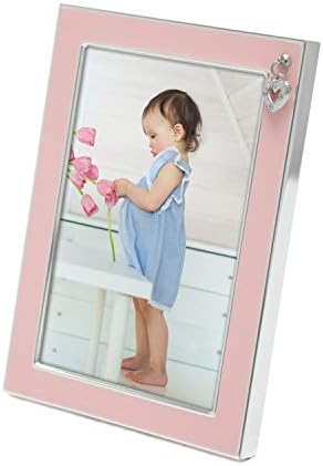 Мимоза моменти сребрена метална рамка за слика за бебиња со розова емајл и срцев шарм