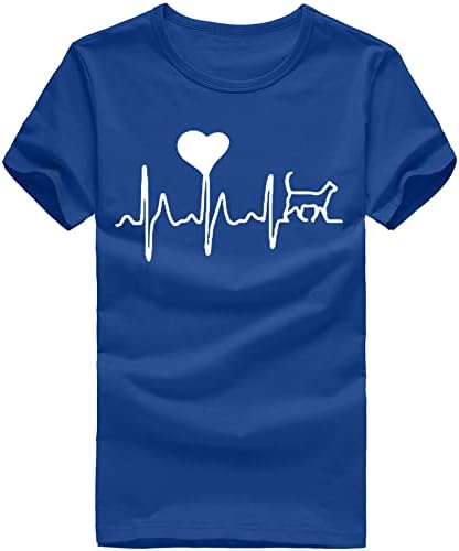 Графички маички за жени летни срцеви маици за печатење на екипи на екипаж, кратки ракави, обични маички девојки слатки врвови плус големина