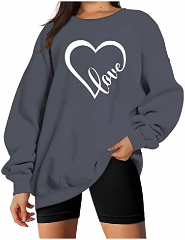 Женска женска срцева џемпер тинејџерска валентин кошула loveубов срце писмо печатење џемпер за џемпери на валентин врвови облека