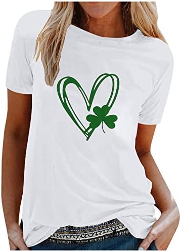 Грин Сент Патрик Денот на врвот за жените Шамрок срце печати кратки ракави маица тркалезна класична блуза лето