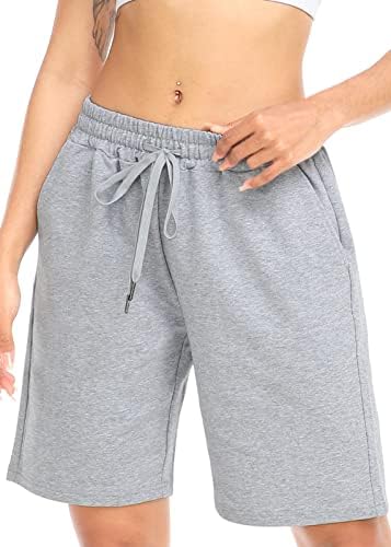 Tarseенски женски Бермуда шорцеви долги памучни лабави со џебови на коленото должина за јога -случајни шорцеви за вежбање