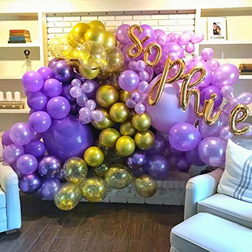 Виолетови И Златни Балони, 12 во Темно Пастелен Макарон Виолетов Балон За Забави, Балони Од Латекс Од Јоргована Лаванда Со Метални