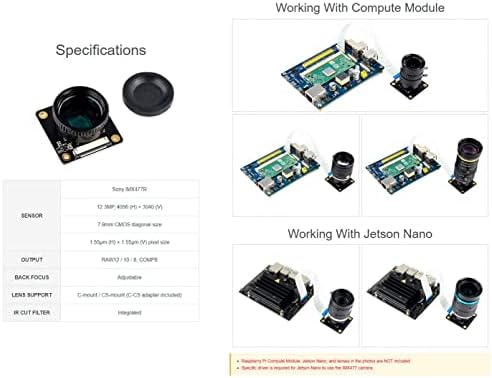 Сензор за Bicool IMX477 12.3MP камера за пресметана модул 3/ cm3 lite/ cm3+/ cm3+ lite/ jetson nano, поддржува леќи C/ CS, висока