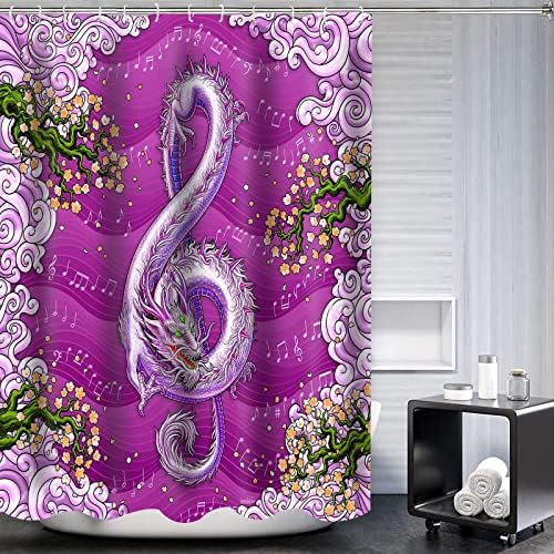 EMDSPR виолетова белешка завеса за туширање Трипи музичка тема луксузна облак растенија цветни декорации полиестерска бања завеса декор поставена