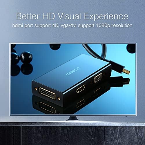 Ugreen Mini DisplayPort на HDMI DVI VGA адаптер 4K Mini DP Converter Thunderbolt Компатибилен 3 во 1 за Mac, 2015 MacBook Pro Air, Imac, Surface