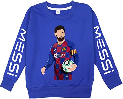 Cizun Kid Lionel Messi со долг ракав екипа на екипажот на качулка-момче пулвер лесен џемпер