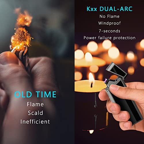Полесни - KXX Електричен полесен ветерник со двојна лак плазма запалка, USB -полнач запалка со индикатор за батерија за оган, свеќа, на