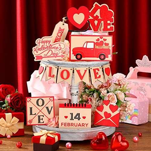 14 Парчиња Денот На Вљубените Нивоа Послужавник Декор Постави Дрво Денот На Вљубените Декорации Маса Црвен Камион Срцето Вљубените Дрвена