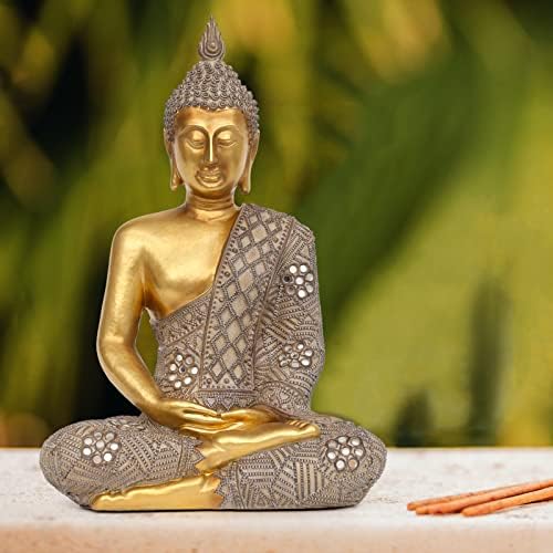 Статуа на Буда за домашен декор злато 12.4 ”-Буда статуи за Зен декор-Духовен декор-буда декор за дневна соба-Буда-Буда-Подарок во затворен
