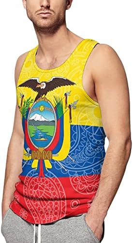 Еквадор Пејсли знаме за машка резервоар за машки резервоари без ракави, необични кошули, подлегнување на тренингот за трчање на плажа
