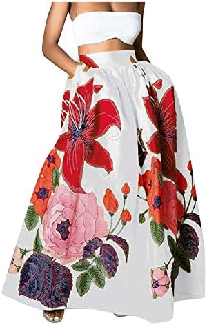 Фустани за жени за жени 2023 Боемски цветни печати со високо половината џеб макси здолниште за забави плажа долго здолниште Елегантен