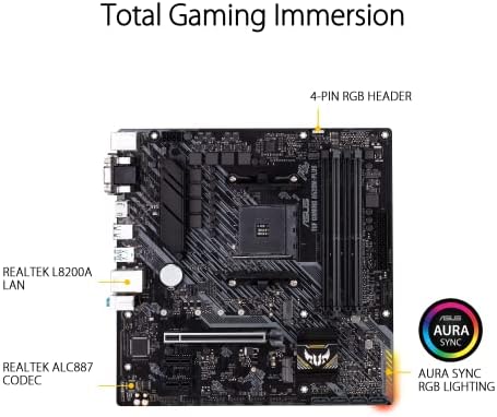ASUS TUF Gaming A520M-Plus AMD A520 Micro ATX Motherboard with M.2 Support, 1 Gb Ethernet, HDMI/DVI/D-Sub, SATA 6 Gbps, USB 3.2 Gen 2 Type-A,