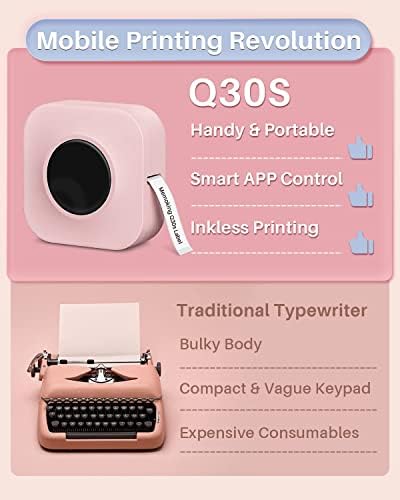 Меморирање Етикета Творецот Q30S Преносни Розова Етикета Создателот Машина-Рачни Термичка Етикета Машина Со Лента, Компатибилен Со android iOS, со 3 Ролни Бела Термички Е?
