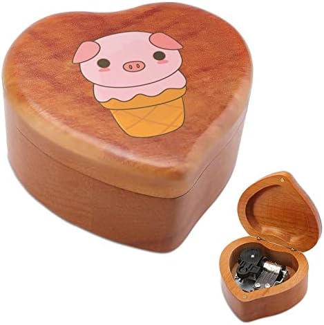 Симпатична сладолед свињи Дрвени музички кутии со форма на срцева форма на музички кутии гроздобер дрвена кутија за подарок