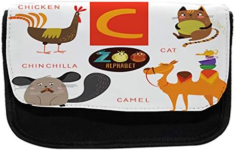 Зачудувачки случај со молив на ABC, пилешка камила со мачка, торба со молив со ткаенини со двоен патент, 8,5 x 5,5, повеќебојни