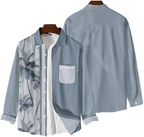 Менти печатени хавајски кошули со долг ракав копче надолу по кошулите на плажа, маглата маички кошули