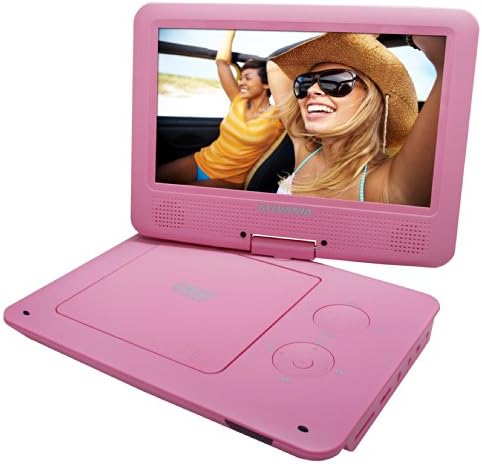 Преносен ДВД/ЦД/MP3 плеер со 9-инчен екран на Силванија со 5-часовна батерија што може да се полни, USB/SD картички, AC/DC адаптер, розова