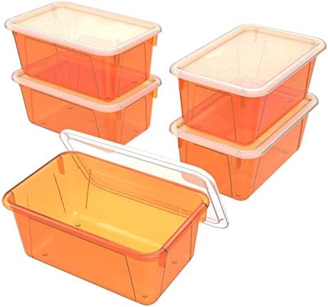 Мали канти за куби за Storex-Пластични контејнери за складирање за училница со капакот што не е SNAP, 12,2 x 7,8 x 5,1 инчи, нијанса портокал,