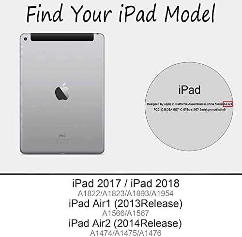 iPad 9,7 5 -та/6 -та генерација кутија, Feams Slim Trifold PU iPad Air 2 Case со држач за молив и паметен автоматски заспа/буден флип -држач