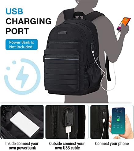 Keofid Anti-Thief Travel Laptop Ranptop со USB порта за полнење за мажи и жени, изолиран преден џеб, ранец за колеџ, ранец