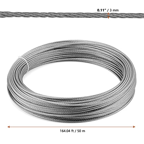 Лексинин 164 стапки x 1/8 инчен жичен кабел за јаже, 7x7 жици од не'рѓосувачки челик јаже, кабел за жици за висина на слика за оградување на палубата, DIY Balustrade, облека за об?