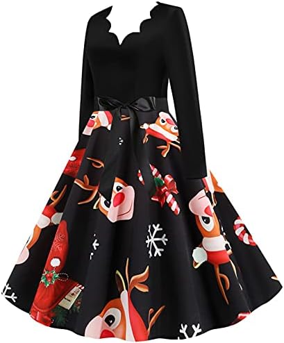 Ретро фустани во 1950 -тите години на минатиот век Божиќно гроздобер фустан со вратот со појас Rockabilly крпеница забава матурска