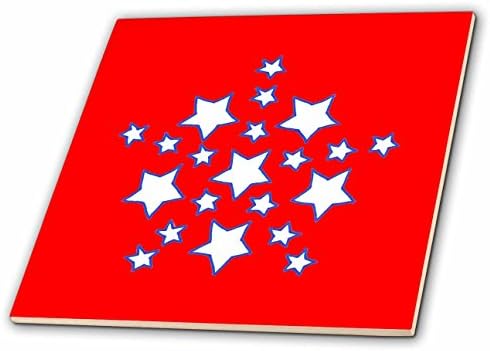 3drose CT_24499_1 Starвезда форма на сини и бели starsвезди на црвена керамичка плочка, 4-инчи