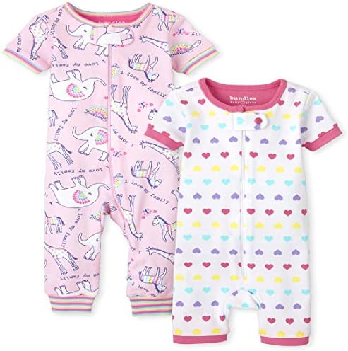 Детско место бебе и мали деца девојки животни срца се вклопуваат памук едно парче пижами 2-пакет