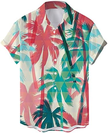Копчето Зддо Менс надолу во хавајски кошули, лето кратко ракав Тропски дрво печатење обична кошула со редовна плажа на плажа алоха врвови