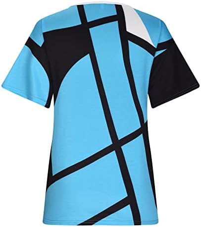 Женски Блузи За Лето 2023 Мода Краток Ракав В-Вратот Лабави Врвови Блуза Издувам Ракав Печатени Врвот
