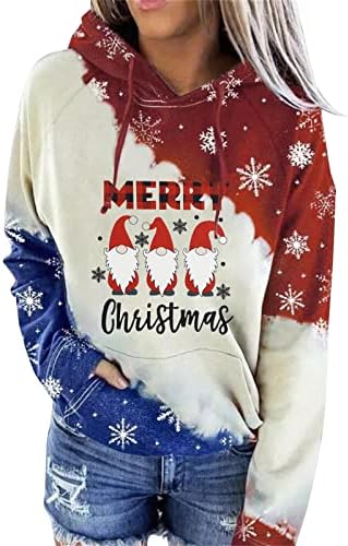 Sfhfy Среќна Божиќна маичка женска симпатична Gnome Graphic Hoodie xmas xmas долга ракав пулвер врвови блуза