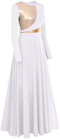 Idopip жени металик блок во боја пофалби со целосна должина долга ракав танцувачки фустан литургиски лирски танцувачки облечени