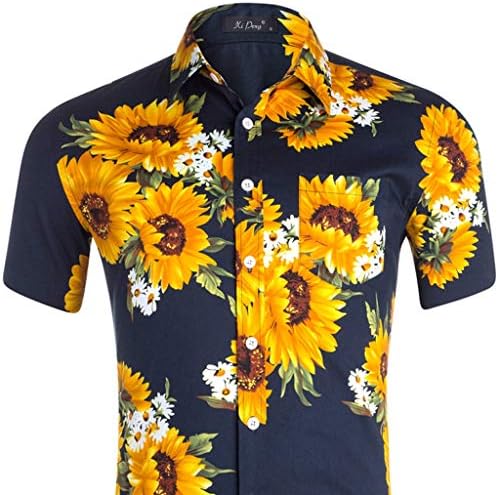 Кошули за летни обични фустани за мажи со машка машка плажа Печати краток ракав копче Ретро маички врвови кошули за фустани