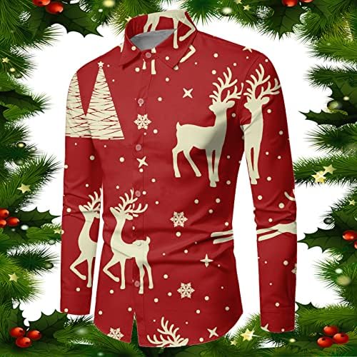 Wybaxz 2022 Божиќ машко есенски зимски Божиќ со долг ракав печати празничен смешен специјален атмосфера кошули случајно лизгање