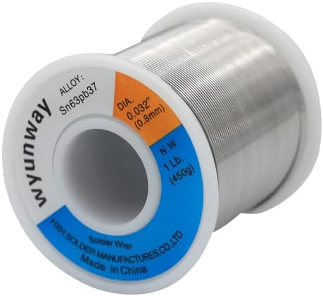 Wireица за лемење на Wyunway 63/37 калај/олово со јадро на флукс розин за електрична тежина за лемење 1lb 0,8мм