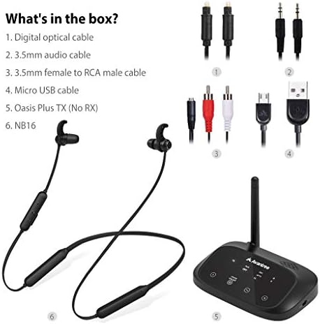 Avantree HT5006 Безжични Слушалки ЗА СЛУШАЊЕ ТВ, Поддршка За Премин, 20 часа Слушалки За Вратот Со Bluetooth Предавател За Оптички Дигитални,