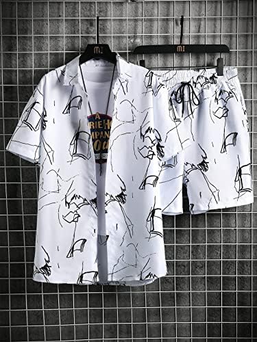 Fioxa Облека со две парчиња за мажи мажи случајна графичка кошула за печатење и шорцеви без мета