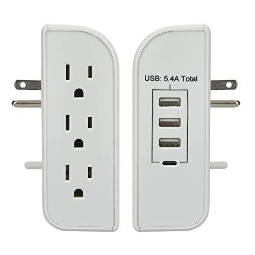 Clear Power 3 страничен излез 1200 Joule Surge Protector Wall-Tap W/3-Port USB-A & 1-Port USB-C полначи, CP30009