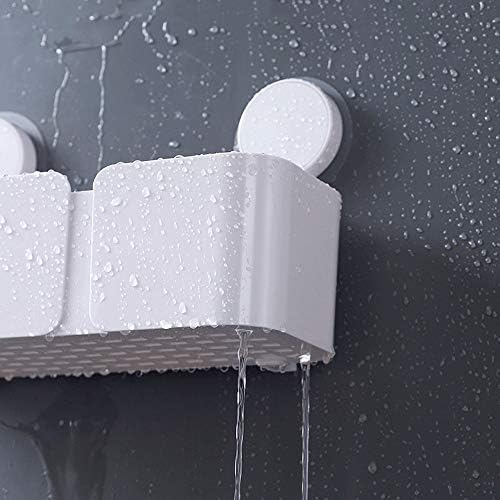 SMLJLQ полица за туширање, мала бела пластика за бања без дупчење wallид што виси организаторски полици за складирање со силна чаша за вшмукување