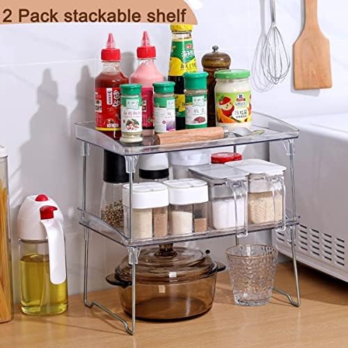 Nuoqiku 2 Tier Stacable Clear Spice Rack за кујнски countertop за складирање на кабинети и организатор на полица за фрижидер