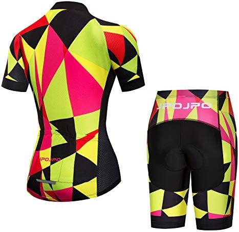Womenените велосипедски дрес постави краток ракав+5D ловечки велосипедски шорцеви бргу суши рефлективни 3-џебови