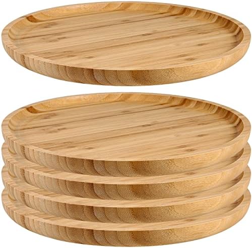 Joikit 5 пакувања 10 инчи бамбус тркалезна чинија, фино полирани тркалезни дрвени плочи бамбус послужавник за сервирање за држење овошје, леб,