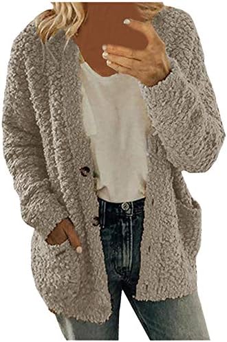 Женска нејасна руно јакна со долги ракави дуксери по поштенски патенти со шрафли бушава преголема палто јакна зимска топла надворешна облека