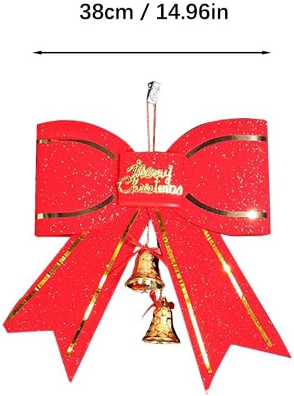 Декорација на новогодишна Елка Црвена Голема Машна Вратоврска 13 см Со Украси На Стаклени Прозорци Со Приврзок За Ѕвонче