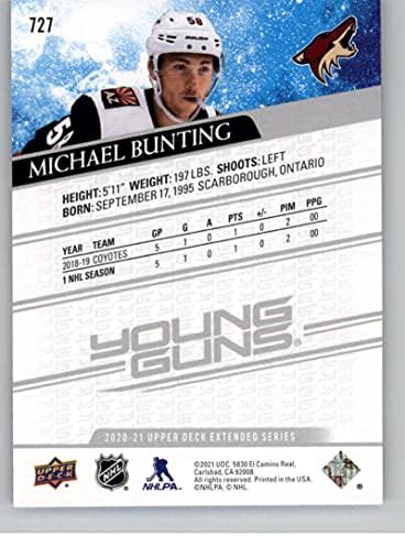 2020-21 Горна палуба Продолжена серија 727 Мајкл Бунтинг Млади пиштоли РЦ дебитант Аризона Којоти НХЛ хокеј за тргување со картички