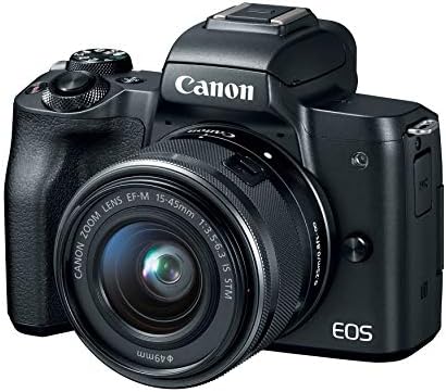 Canon EOS M50 Огледало 4k Блогирање Камера Пакет Комплет СО EF-M15-45mm + EF-M 55-200mm Леќи, Црна